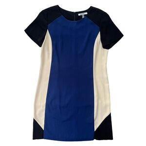 DKNYC Womens Sz Small Royal Blue Black Cream Colorblock Short Sleeve Shift Dress